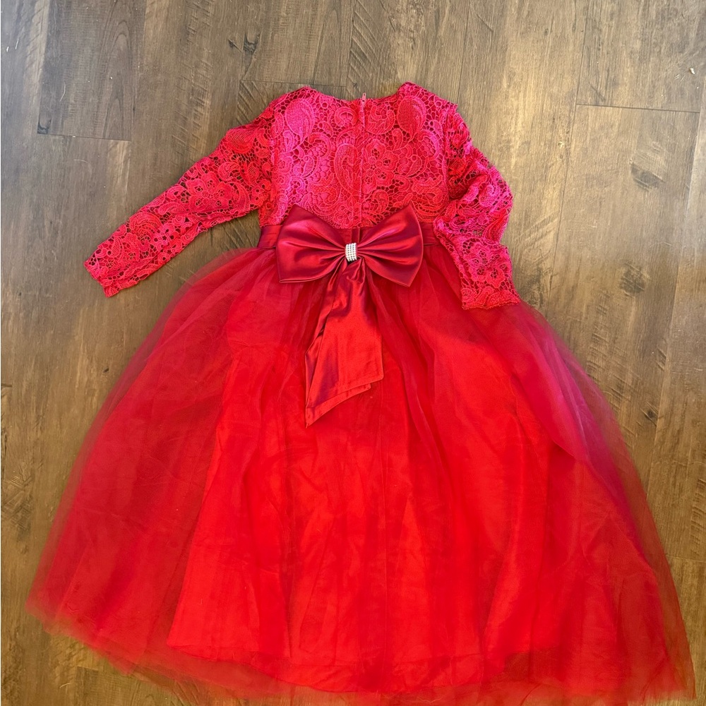 Kids Elegant Red Lace and Tulle Dress with Bow flower girl dress size 8-9